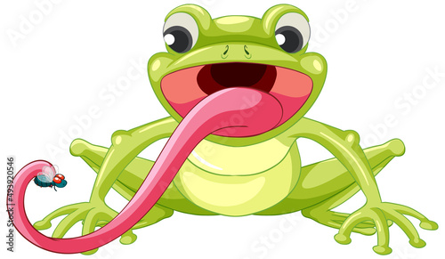 A frog catching insect in cartoon style