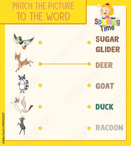 Word to picture matching worksheet for children