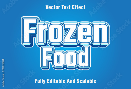 frozen food text effect editable on blue background.