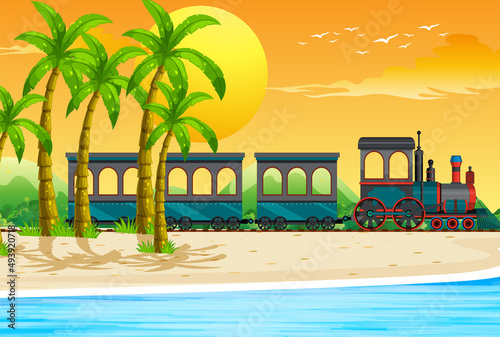 Outdoor scene with a steam locomotive train