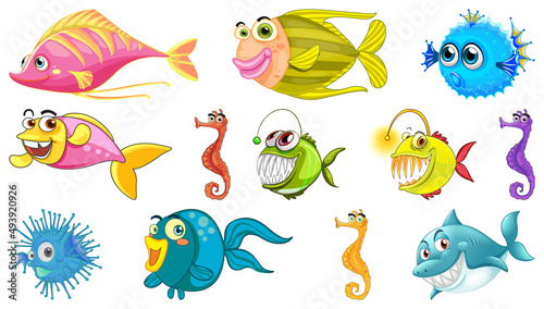 Sea animals cartoon collection