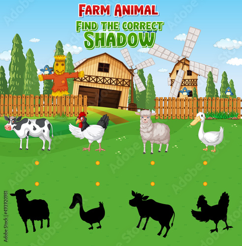 Find the correct shadow with farm animal theme