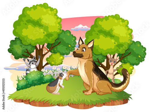Isolated scene with different cute animals