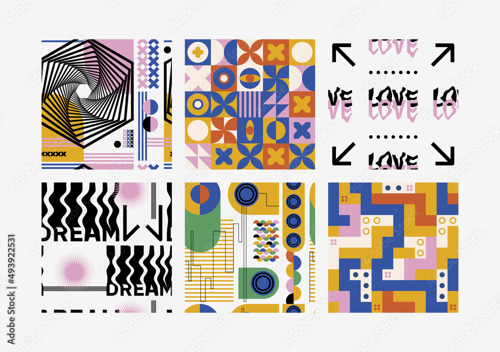 Abstract seamless pattern. Abstract contemporary modern trendy vector illustration. Bauhaus geometric pattern background.