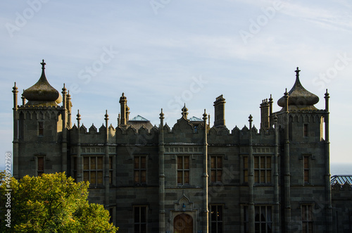 Vorontsov Palace in Alupka, Crimea. Fragment of building facade