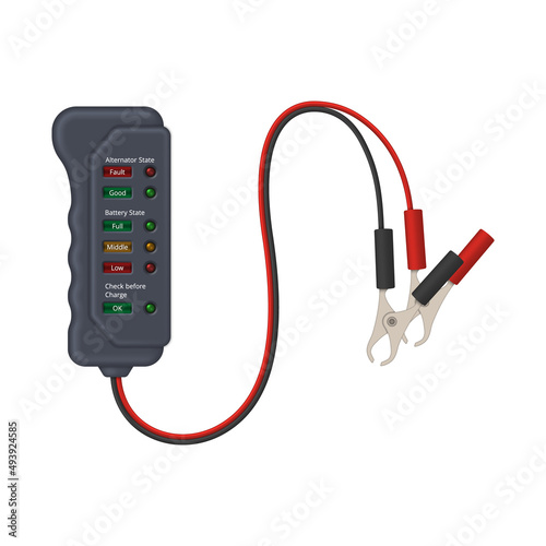 Automotive electrical battery tester. Tester with probe and connector. Vector illustration.