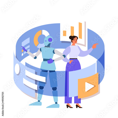 Person and robot communication. Character and robot develop and translate