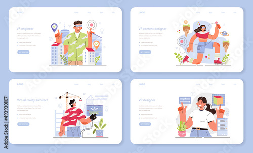 Virtual reality designer web banner or landing page set. Futuristic digital