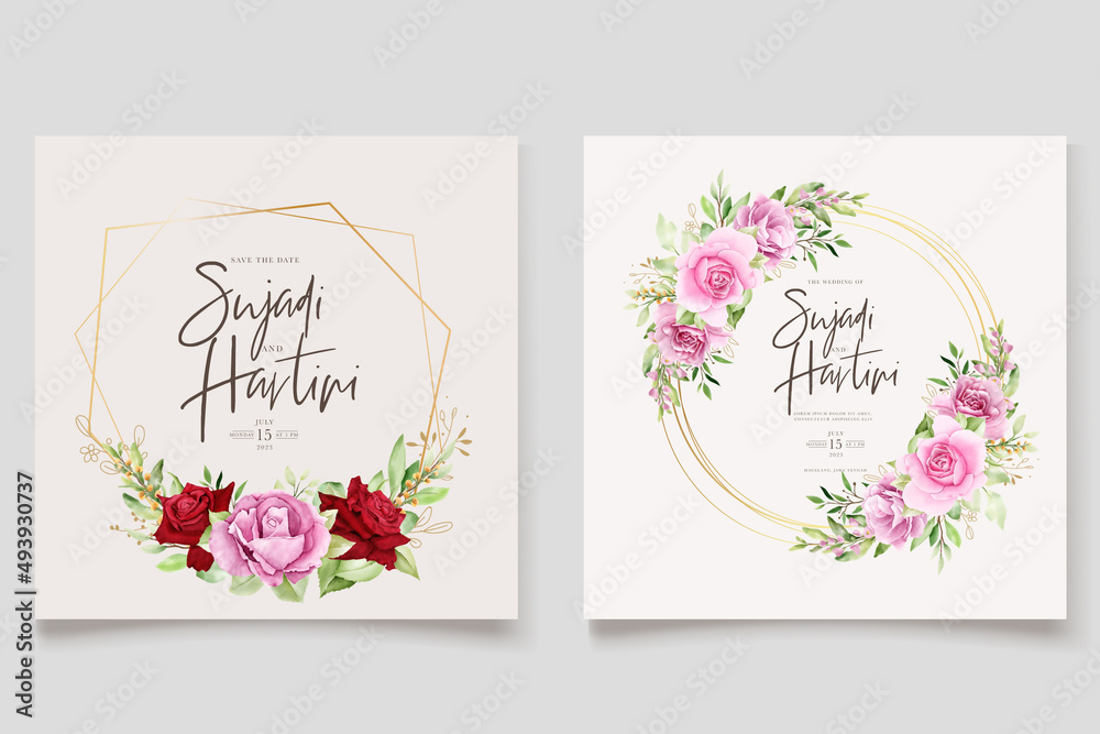 elegant watercolor roses wedding invitation card set