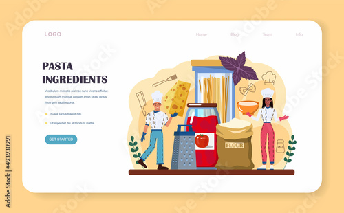 Pasta web banner or landing page. Homemade italian food with cheese