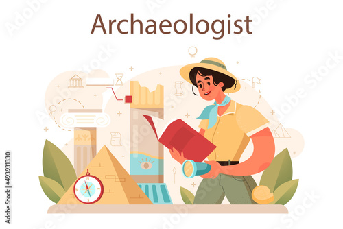 Archaeologist concept. Ancient history scientist or paleontologist