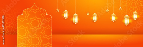 Ramadan style decoration orange colorful banner design background