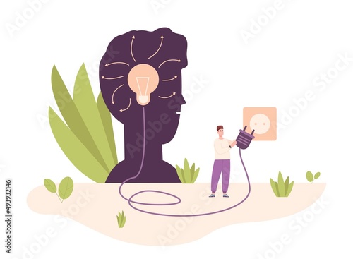 Mind trainer. Development exercise plan for confusion brain education, guide coach concept, personal coaching mentoring, vector illustration