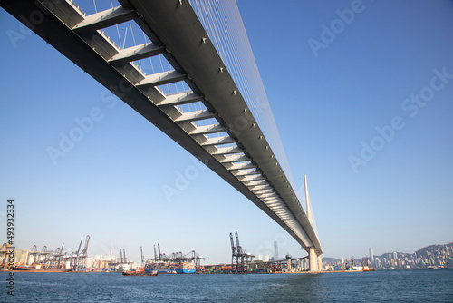 2022 Mar 10,Hong Kong.Stonecutters Bridge connects Stonecutters Island with Container Terminal 9 at the southeast corner of Tsing Yi Island 
