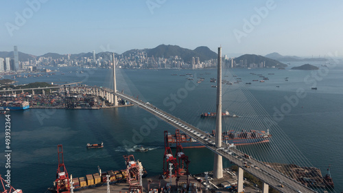 2022 Mar 10,Hong Kong.Stonecutters Bridge connects Stonecutters Island with Container Terminal 9 at the southeast corner of Tsing Yi Island  photo