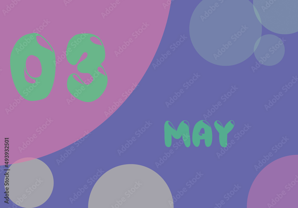 3 may day of the month in pastel colors. Very Peri background, trend of 2022.