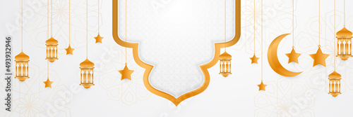 Ramadan kareem decoration clean white gold colorful banner design background