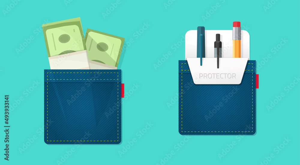 Εκτύπωση καμβά Pocket with money cash icon vector and with pen pencils holder denim protector f
