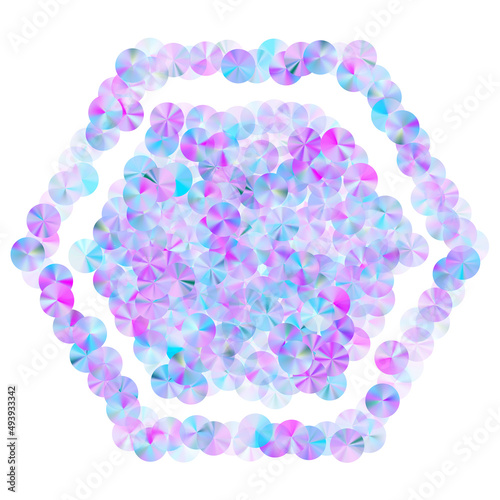 Violet spangles confetti placer vector illustration. Metallic flickering bead particles holiday glitter flatlay. Christmas confetti scatter shining pattern.