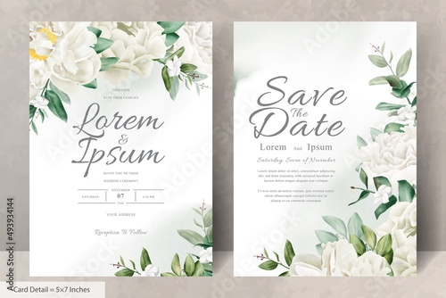 Realistic Watercolor Floral Wedding Invitation Card Template with Hand Drawn Flower and Leaves