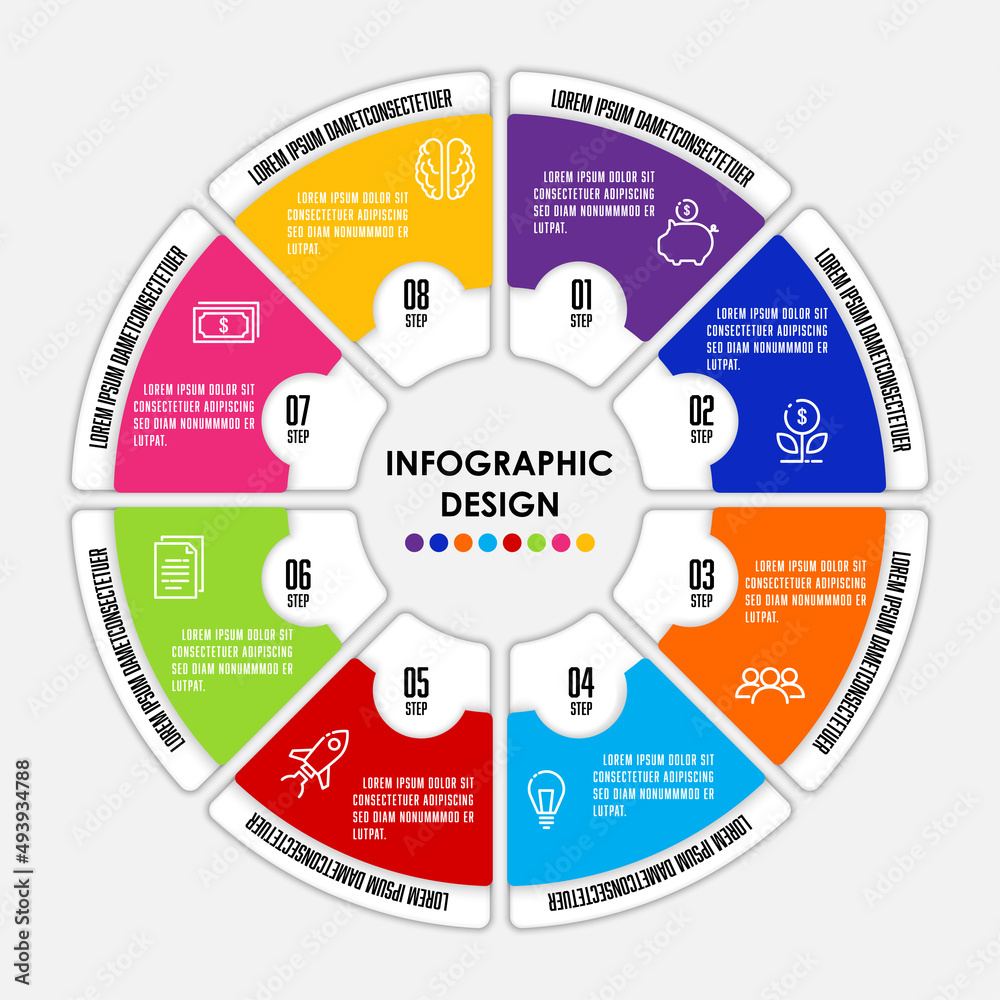 Vector circle chart infographic template for presetation with susiness concept 8 step. Vector circle chart infographic template for presetation with susiness concept 8 step.