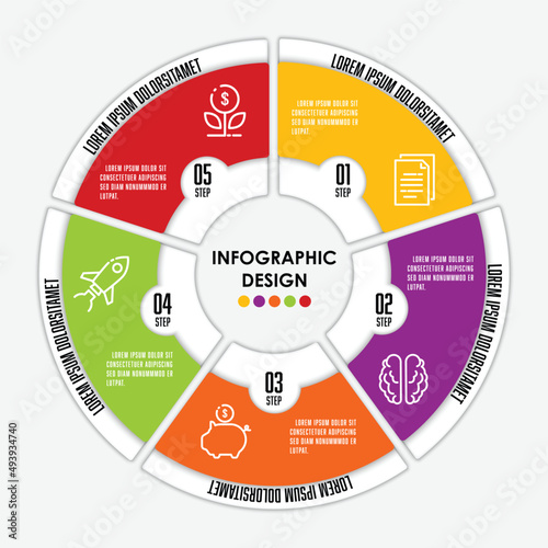 Vector circle chart infographic template for presetation with susiness concept 5 step.