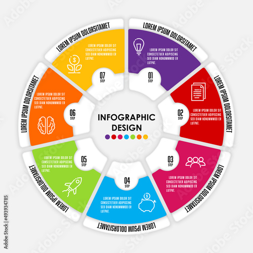 Vector circle chart infographic template for presetation with susiness concept 7 step. photo