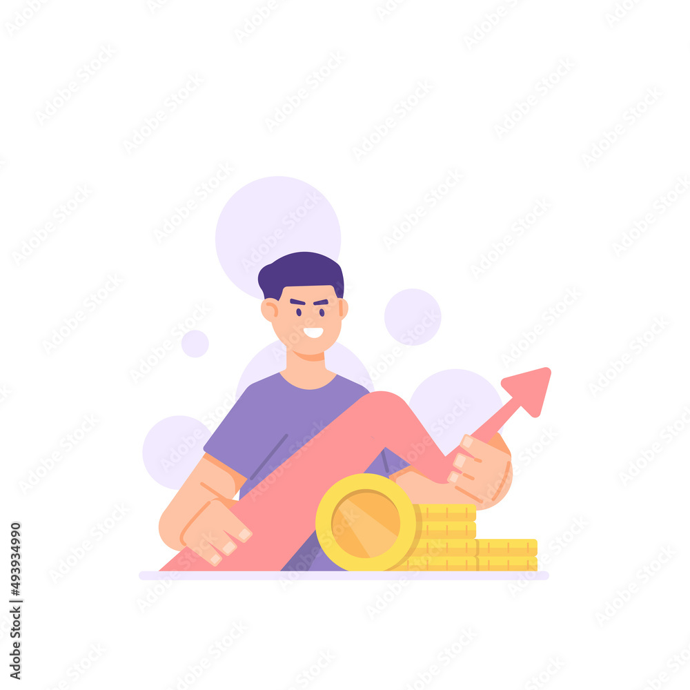 an employee or marketing staff trying to increase sales and revenue. marketing team, financial improvement. businessman. flat cartoon style. vector design illustration. landing page, ui, elements