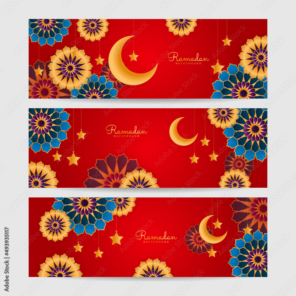 Set of Ramadan kareem red decoration colorful banner design template