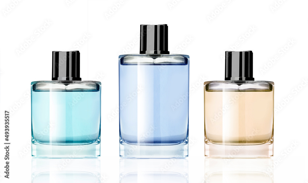Set perfume glass bottles isolated on white background - obrazy, fototapety, plakaty 