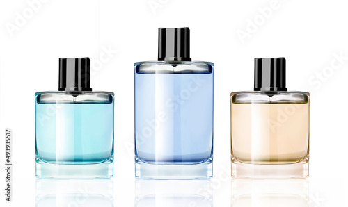 Set perfume glass bottles isolated on white background
