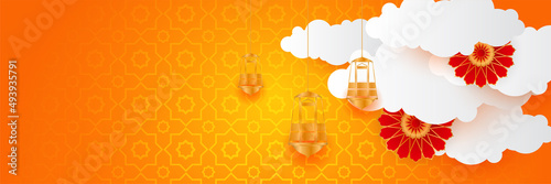 Ramadan kareem orange decoration colorful banner design background © Salman