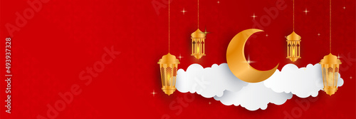 decorative ramadan red colorful banner design background