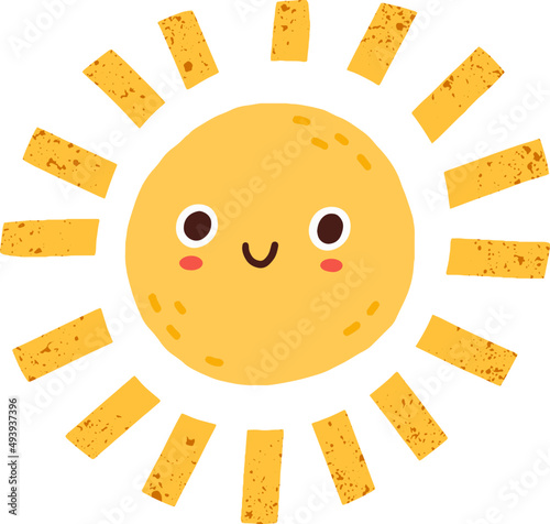 Cute Summer Sun Childish Doodle Illustration