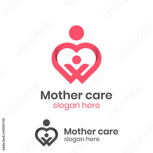 abstract line mother care love logo with baby vector symbol, mom hugs her child logo template for mother's day event
