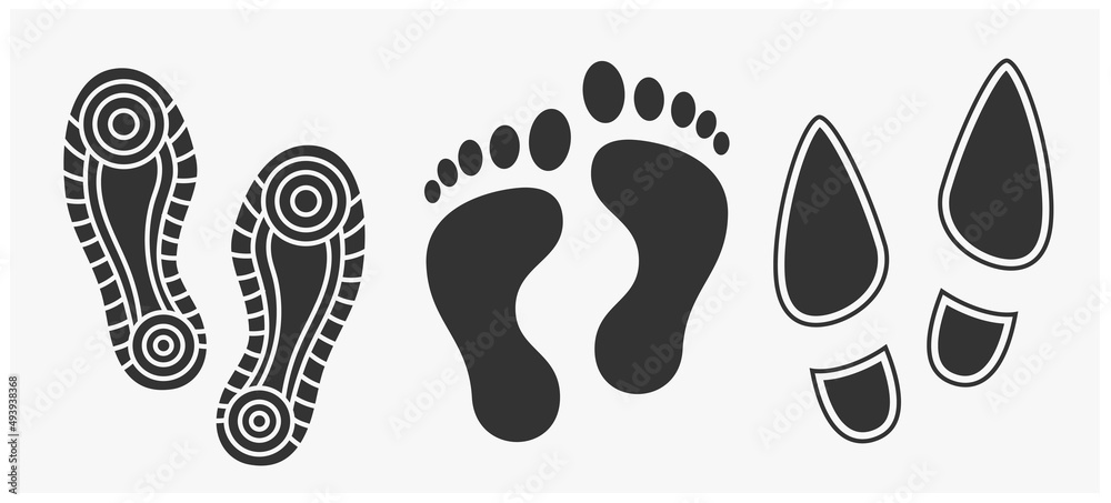 Fotografie black Human footprints icon set isolated on white.