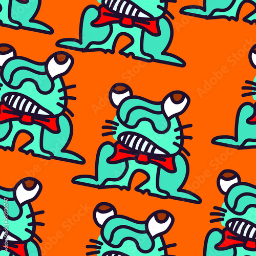Seamless vector artwork with repeat cute unusual frogs