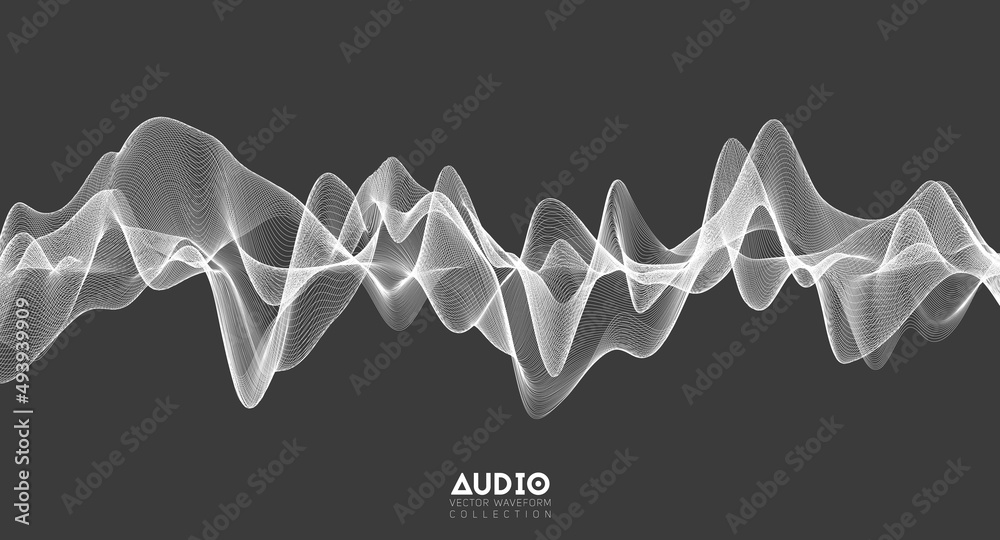 3d audio soundwave. White music pulse oscillation. Glowing impulse pattern 3d audio soundwave. White music pulse oscillation. Glowing impulse pattern
