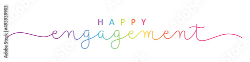 HAPPY ENGAGEMENT colorful rainbow vector monoline calligraphy banner with swashes