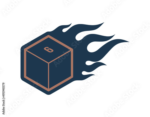 Vector line burning dice 6-sided. Board Games. Isolated on white background.