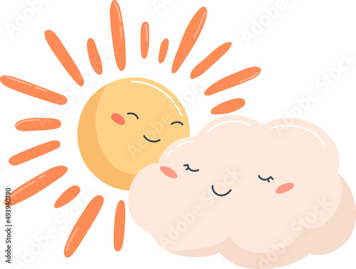 Cute Sun and Cloud Cartoon Illustration