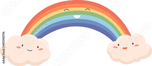 Obraz na plátně Cute Rainbow with Clouds Cartoon Illustration