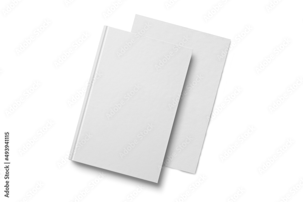 top view blank a5 book and a5 paper mockup isolated on white background top view blank a5 book and a5 paper mockup isolated on white background