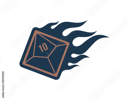 Vector line burning dice 10-sided. Board Games. Isolated on white background.