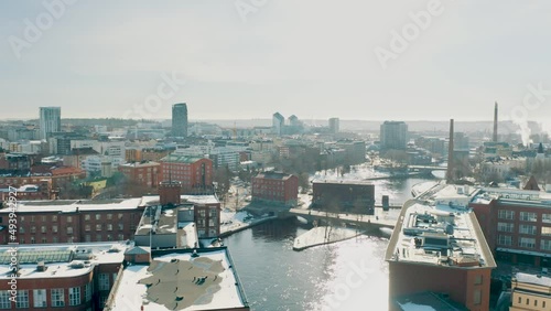 Drone footage of the city center of Tampere photo