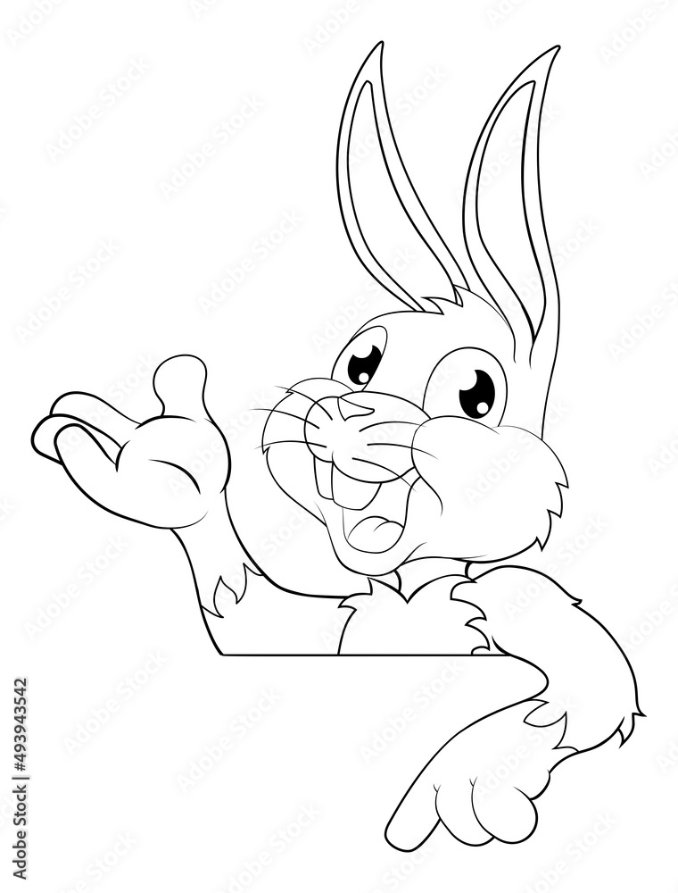 Easter Bunny Rabbit Cartoon Character Peeking Sign Easter Bunny Rabbit Cartoon Character Peeking Sign