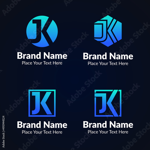 Set of Initial Gradient j and k with logo design concept
