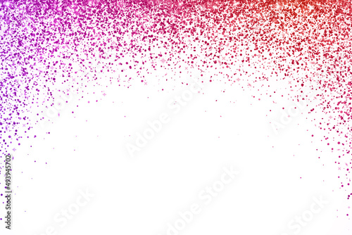Purple red holiday falling particles round arch on white background. Vector