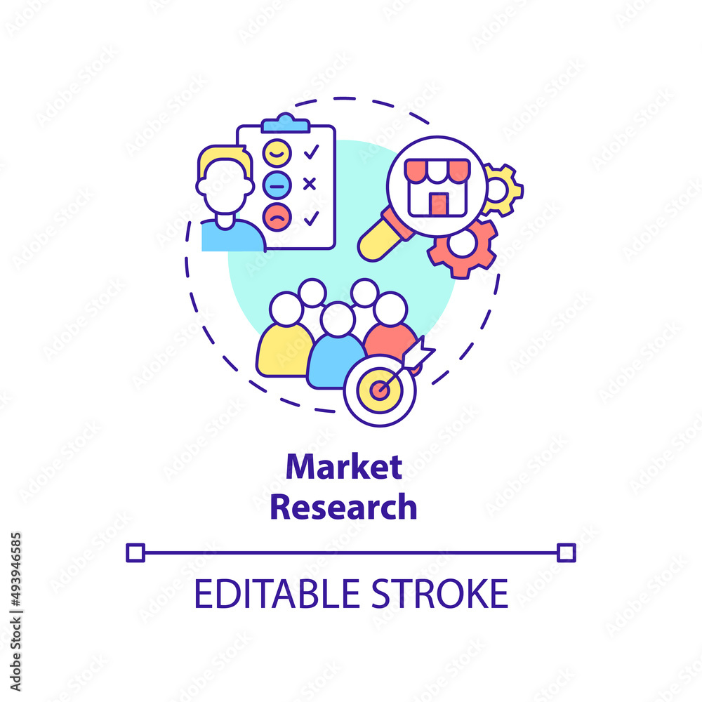 Market research concept icon. Audience analysing. Service of PR firm abstract idea thin line illustration. Isolated outline drawing. Editable stroke. Arial, Myriad Pro-Bold fonts used Market research concept icon. Audience analysing. Service of PR firm abstract idea thin line illustration. Isolated outline drawing. Editable stroke. Arial, Myriad Pro-Bold fonts used