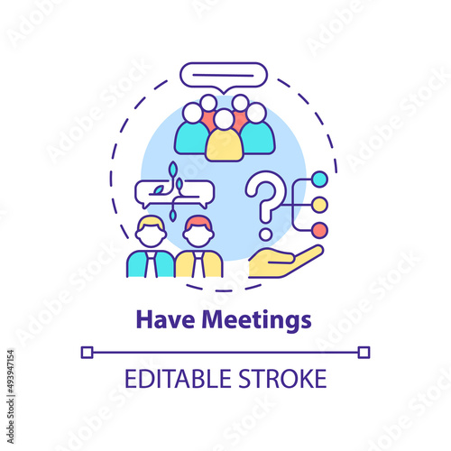 Have meetings concept icon. Communicate with agency. Hiring PR firm abstract idea thin line illustration. Isolated outline drawing. Editable stroke. Arial, Myriad Pro-Bold fonts used